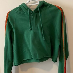 Forest Green Cropped Sweater with 2 Orange Stripes Down Sleeve